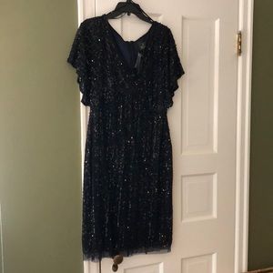 Adrianna Papell Navy Sequin Straight Waist Dress